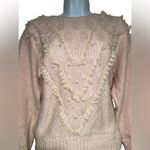 1980s baby pink sweater with faux pearl and lace detailing Size M Photo 1