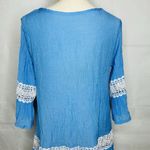 Swimsuit Coverup Dress Women One Size Blue White Crochet Lace Trim Boho Peasant Photo 9