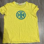 Tory Burch  Sequin Logo Tee Shirt Logo Yellow Blue Size Medium Y2K Photo 0