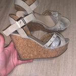 Not Rated  NRWED beige silver sequined open toe wedges Photo 3