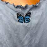 Caution to the Wind  Light Blue Tank Top with Butterfly Embroidered Photo 1