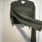 Garage M Olive Green Open Knitted Monochrome Striped Cropped Hoodie Pullover Photo 9