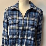 CHAPS  Navy Plaid Flannel Top Women Quarter-Zip Pullover Long Sleeve 1/2 Zip Warm Photo 5