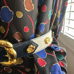 Classic 80’s Escada Gold Flower Charm Belt Navy Blue White 42 Germany Photo 12