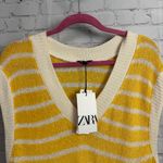 ZARA New yellow gold cream striped knit sweater vest slouchy comfort Medium New Photo 4