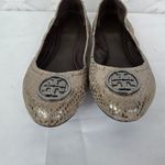 Tory Burch Metallic Gray Textured Suede Heidi Scrunch Ballet Flats Size 8 Photo 2
