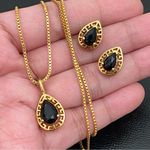 Onyx Vintage AVON Signed Key of Life Accent Black  Goldtone Necklace Earrings Set Photo 9