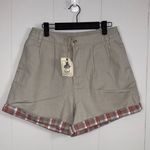 easel NWT Washed Twill Cotton Shorts Plaid Detail Size Large Chino Utility Photo 7