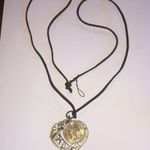 Brown & Gold Tone Suede Chain Heart French Coin Key Pendant Boho Necklace Photo 2