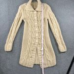 Vtg Cable Knit Long Cardigan Sweater Women XS/S Button Front Chunky Collared Photo 5