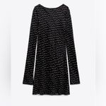 ZARA  New Women Black/White Long Sleeve Polka Dot Satin Dress Size Large Photo 6