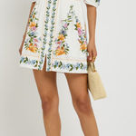 Farm Rio Anthropologie White Sweet Bloom Dreamscape Puff-Sleeve Mini Dress Photo 0