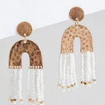 Torrid Gold White Beaded Arch Hammered Metal Statement Fringe Stud Earrings Photo 0