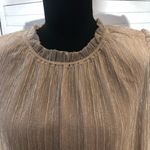 Joie  Shimmer Blouse Smocked Waist Long Sleeve Chiffon Silver Gold Metallic Sz L Photo 4