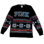 PINK - Victoria's Secret  Shirt Women XS Sequin Holiday Tee Black Sequins Snowflakes Photo 1