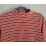 LL Bean Quarter Zip Striped Sweater Mock Neck Cotton Salmon Blue Size Medium M Orange Photo 2