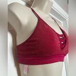 PINK - Victoria's Secret Victoria’s Secret PINK Sparkle Red Cross Bra Glitter Stretch Sportsbra Sz Small Photo 2