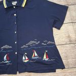 Bonworth Vintage 90s  Embroidered Sail Boats Button Up‎ Shirt Women’s XL Nautical Photo 2