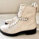 Jimmy Choo Worn Once  Calf Skin Crystal Embellished Cruz Combat Boots White Sz 37 Photo 2