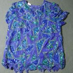 Vintage Styleworks Sequined Silk & Polyester Top Short Sleeve Blue & Green Women Size L Photo 6