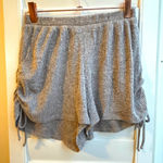 Gaze Ribbed Knit Shorts with Ruched Tie Sides in Heathered Grey Beige size XS Tan Photo 0
