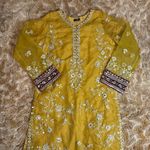 Embroidered Mustard Yellow Kurta with Mirror Accents size S Purple Photo 9