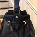 Gucci Navy Blue Leather Drawstring Bucket Shoulder Bag Blue Suede Lining VINTAGE Photo 6