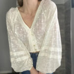 Free People Ivory Long Balloon Sleeve Blouse Top XS Photo 0