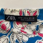 ZARA  puff sleeve pink blue floral mini wrap dress, size medium Photo 6