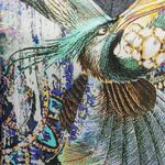 Single By Galina Sobolev Gray Silk Knit Combo Peacock Vneck Tee Size Small Photo 1