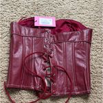 Edikted  Moss Faux Leather Lace Up Corset in burgundy  Photo 3