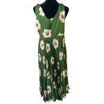 Mes Amies Green Floral Print Pleated Midi Dress Women Size 8 Garden Party Satin Photo 7