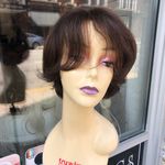 Human hair chestnut brown highlights short wig bob Photo 6