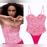 ZARA  Size M Floral Corset Bodysuit‎ Hot Pink Microfloral Coquette Feminine NWT Photo 1