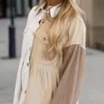 Cream and Tan Peplum Button Down Shirt Size L Photo 3