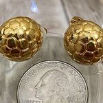 Vintage Gold tone Soccer Ball Honeycomb Clip On Earrings Photo 3