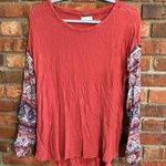 cupio  womens waffle knit mixed media sleeve top orange large Photo 0