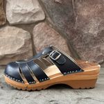 Troentarp Clogs Mary Jane Dark Blue Leather Adjustable Strap Made in Sweden Size 10 Photo 1