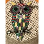Antique Gold Necklace Owl Pendant Enamel Rhinestones Boho Gypsy Hippie Photo 1