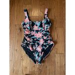 Old Navy black floral ruched square neck one piece swimsuit medium Photo 1