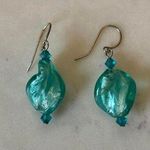Vintage Handcrafted Teal Shimmery Glass Bead Earrings Blue Photo 0