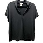 H&M  Black Deep V-Neck Short Sleeve Relaxed Fit Top Blouse Size Large Workwear Photo 0