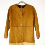 ZARA Faux Fur Ultrasuede Coat Brown Size Small Snap Front Blogger Fave Cozy Photo 4
