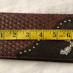 Unique Western boho Brown black woven leather wallet silver studs Photo 4