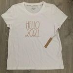 Rae Dunn  Women's Sz MED WHITE  Hello 2021 White Print Shortsleeve T-shirt Photo 1