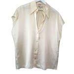 Vince  Silk Cap Sleeve Ruched Back Button Down Blouse Cream Size Large Photo 5