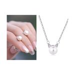 Pearl Cat Earring & Necklace Set Silver Photo 1