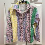 Colorblock Leopard Print Corduroy Button Photo 0