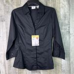 Riders By Lee Small Black Button Front Collared 3/4 Sleeve Button Cuff Shirt Photo 0