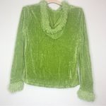 Valerie Stevens Vintage Y2K Green Super Soft Fluffy Fringe Trimmed Zip Up Hoodie Size L Photo 2